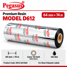 Premium Resin-D612,64mmx74mtr,0.5 inch Core,With Notch,Ink Out